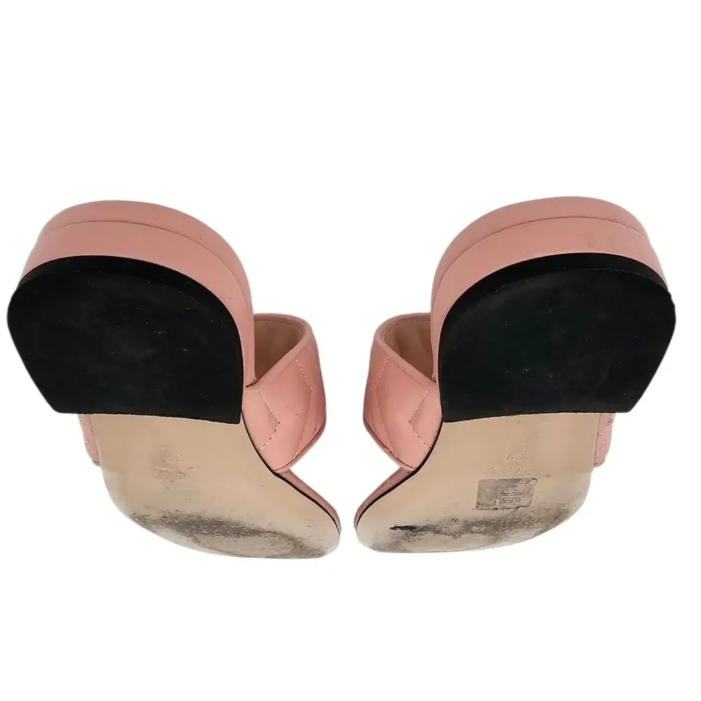 Gucci GG Marmont Flat Thong Sandal Pink Quilted Leather Gold Square Size 37 US 7